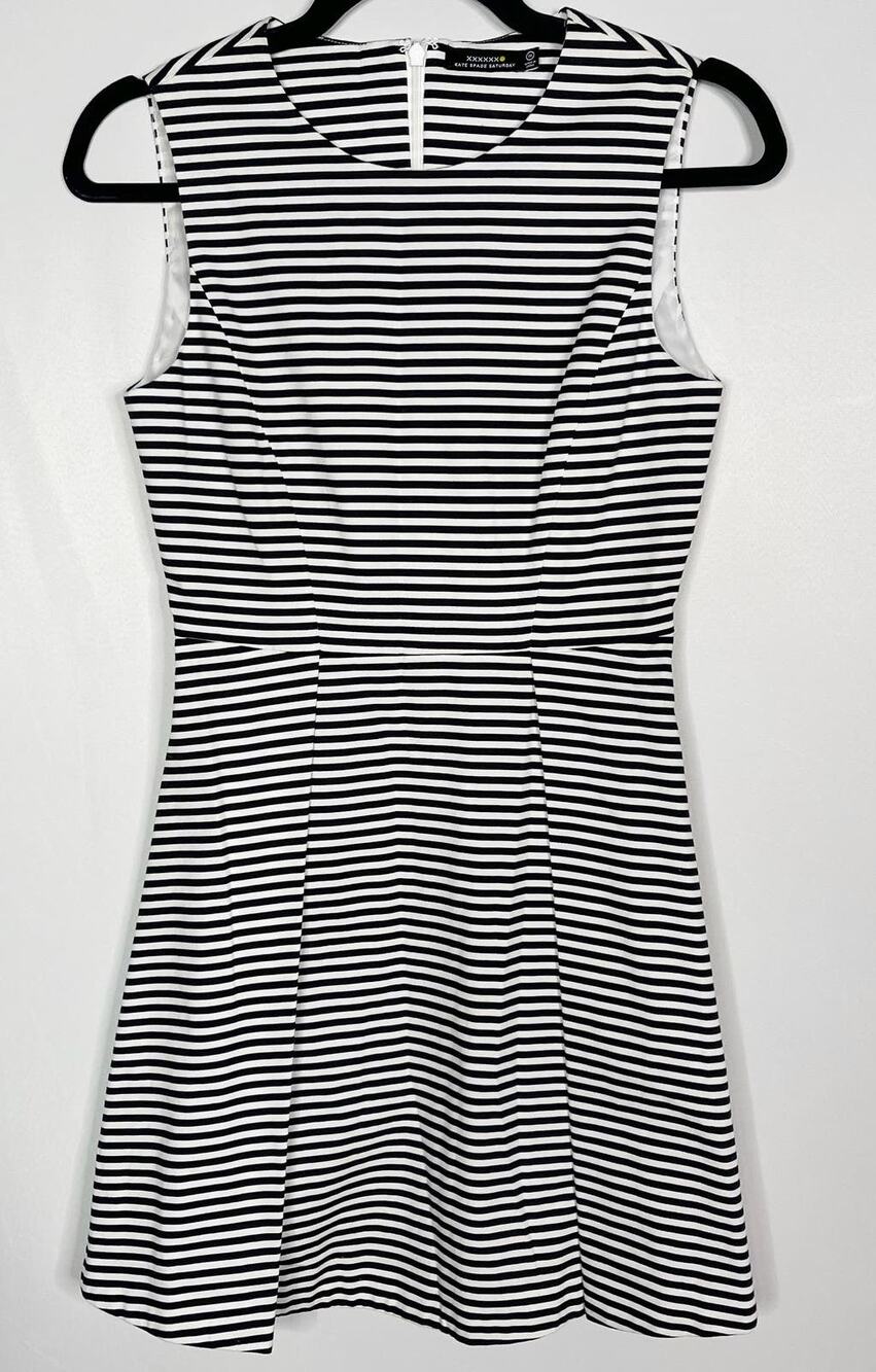 Kate Spade Saturday 00 Black White Pencil Striped Let Loose Fit and Flare Dress